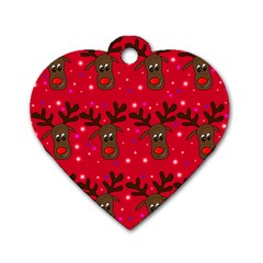 Reindeer Xmas Pattern Dog Tag Heart (one Side)