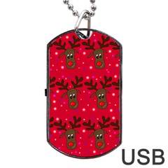 Reindeer Xmas Pattern Dog Tag Usb Flash (two Sides)  by Valentinaart