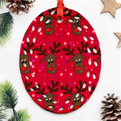 Reindeer Xmas Pattern Ornament (oval Filigree)  by Valentinaart