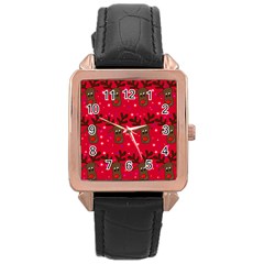 Reindeer Xmas Pattern Rose Gold Leather Watch  by Valentinaart