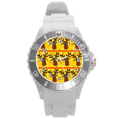 Christmas reindeer pattern Round Plastic Sport Watch (L)