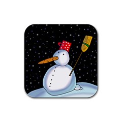 Lonely Snowman Rubber Square Coaster (4 Pack)  by Valentinaart