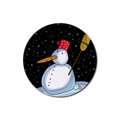 Lonely Snowman Rubber Round Coaster (4 Pack)  by Valentinaart