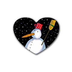 Lonely Snowman Rubber Coaster (heart)  by Valentinaart