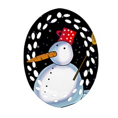 Lonely Snowman Oval Filigree Ornament (2-side)  by Valentinaart