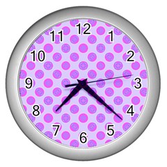 Pastel Pink Mod Circles Wall Clocks (Silver) 