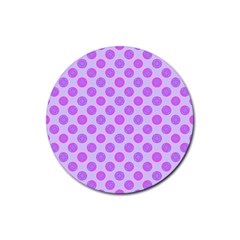 Pastel Pink Mod Circles Rubber Round Coaster (4 pack) 