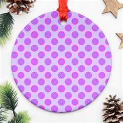 Pastel Pink Mod Circles Round Ornament (two Sides)  by BrightVibesDesign