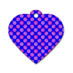 Bright Mod Pink Circles On Blue Dog Tag Heart (two Sides) by BrightVibesDesign