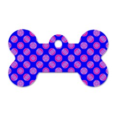 Bright Mod Pink Circles On Blue Dog Tag Bone (two Sides) by BrightVibesDesign