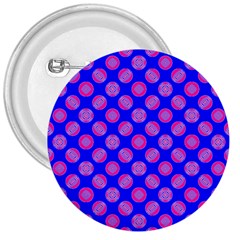 Bright Mod Pink Circles On Blue 3  Buttons by BrightVibesDesign