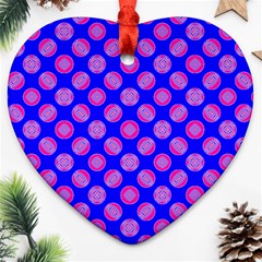 Bright Mod Pink Circles On Blue Ornament (heart)  by BrightVibesDesign