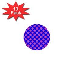 Bright Mod Pink Circles On Blue 1  Mini Buttons (10 Pack) 