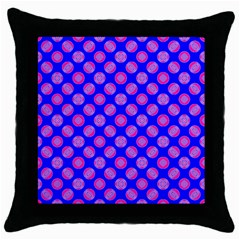 Bright Mod Pink Circles On Blue Throw Pillow Case (black) by BrightVibesDesign