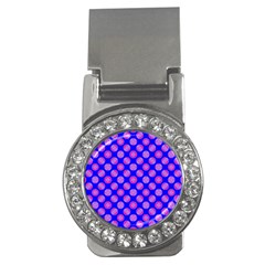 Bright Mod Pink Circles On Blue Money Clips (cz)  by BrightVibesDesign