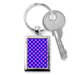 Bright Mod Pink Circles On Blue Key Chains (rectangle)  by BrightVibesDesign