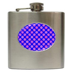 Bright Mod Pink Circles On Blue Hip Flask (6 Oz) by BrightVibesDesign