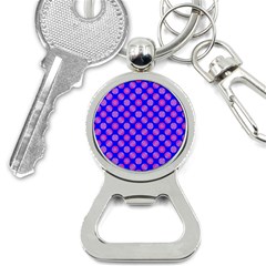 Bright Mod Pink Circles On Blue Bottle Opener Key Chains by BrightVibesDesign