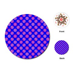 Bright Mod Pink Circles On Blue Playing Cards (round)  by BrightVibesDesign