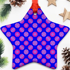 Bright Mod Pink Circles On Blue Star Ornament (two Sides)  by BrightVibesDesign