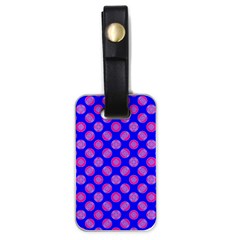 Bright Mod Pink Circles On Blue Luggage Tags (one Side)  by BrightVibesDesign