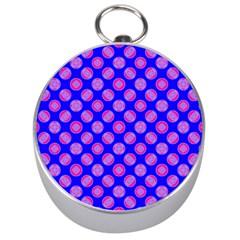 Bright Mod Pink Circles On Blue Silver Compasses by BrightVibesDesign