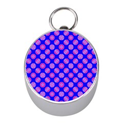 Bright Mod Pink Circles On Blue Mini Silver Compasses by BrightVibesDesign