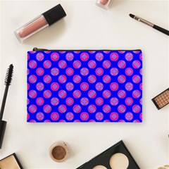 Bright Mod Pink Circles On Blue Cosmetic Bag (medium)  by BrightVibesDesign