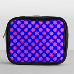 Bright Mod Pink Circles On Blue Mini Toiletries Bags