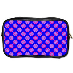 Bright Mod Pink Circles On Blue Toiletries Bags 2-side by BrightVibesDesign