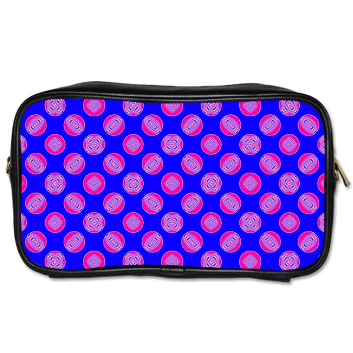 Bright Mod Pink Circles On Blue Toiletries Bags 2-Side