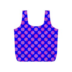 Bright Mod Pink Circles On Blue Full Print Recycle Bags (s)  by BrightVibesDesign