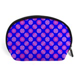 Bright Mod Pink Circles On Blue Accessory Pouches (Large)  Front