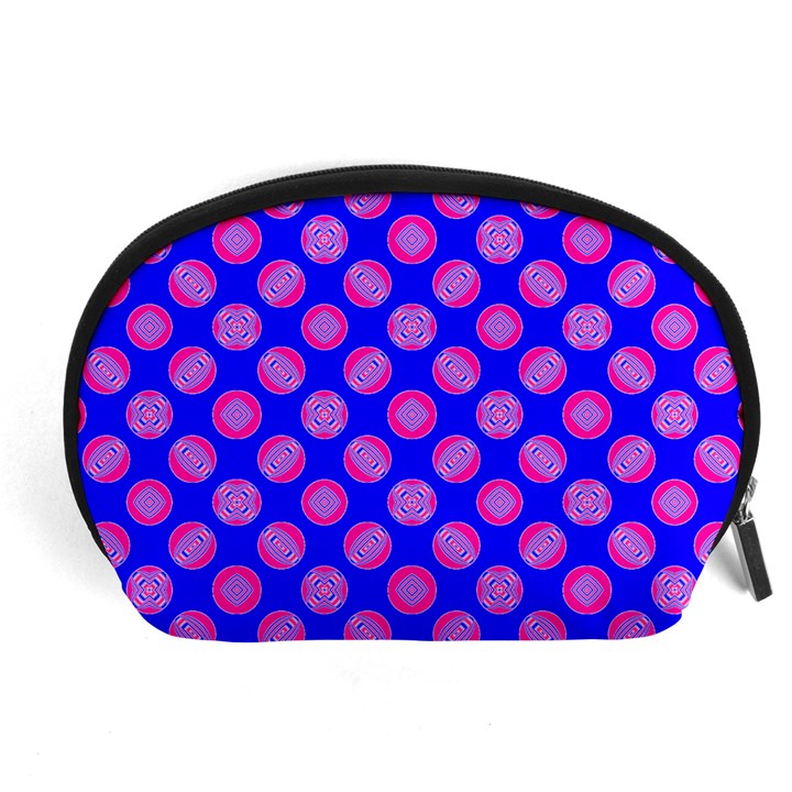 Bright Mod Pink Circles On Blue Accessory Pouches (Large) 