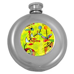 Happy Day - Yellow Round Hip Flask (5 Oz) by Valentinaart