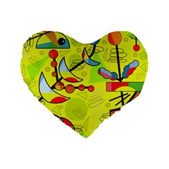 Happy Day - Yellow Standard 16  Premium Flano Heart Shape Cushions by Valentinaart