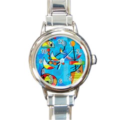 Happy Day - Blue Round Italian Charm Watch by Valentinaart