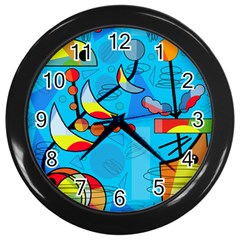 Happy Day - Blue Wall Clocks (black) by Valentinaart