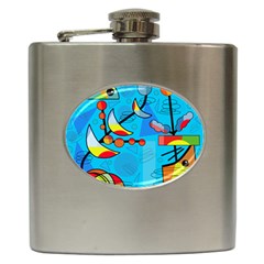 Happy Day - Blue Hip Flask (6 Oz) by Valentinaart