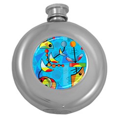 Happy Day - Blue Round Hip Flask (5 Oz) by Valentinaart