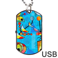 Happy Day - Blue Dog Tag Usb Flash (one Side) by Valentinaart