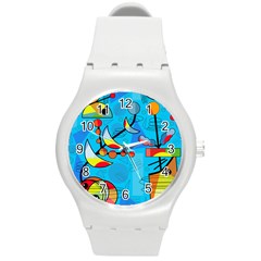 Happy Day - Blue Round Plastic Sport Watch (m) by Valentinaart