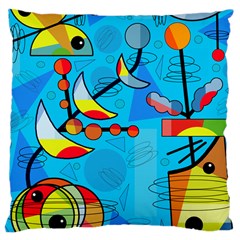 Happy Day - Blue Large Cushion Case (two Sides) by Valentinaart