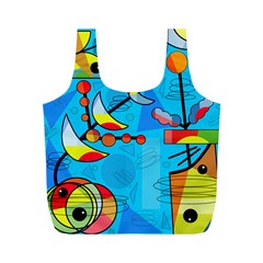 Happy Day - Blue Full Print Recycle Bags (m)  by Valentinaart