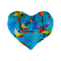 Happy Day - Blue Standard 16  Premium Flano Heart Shape Cushions by Valentinaart