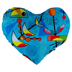 Happy Day - Blue Large 19  Premium Flano Heart Shape Cushions by Valentinaart