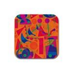 Happy day - orange Rubber Square Coaster (4 pack)  Front