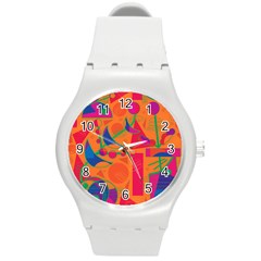 Happy Day - Orange Round Plastic Sport Watch (m) by Valentinaart