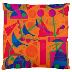 Happy Day - Orange Large Flano Cushion Case (two Sides) by Valentinaart