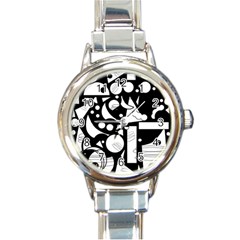 Happy Day - Black And White Round Italian Charm Watch by Valentinaart